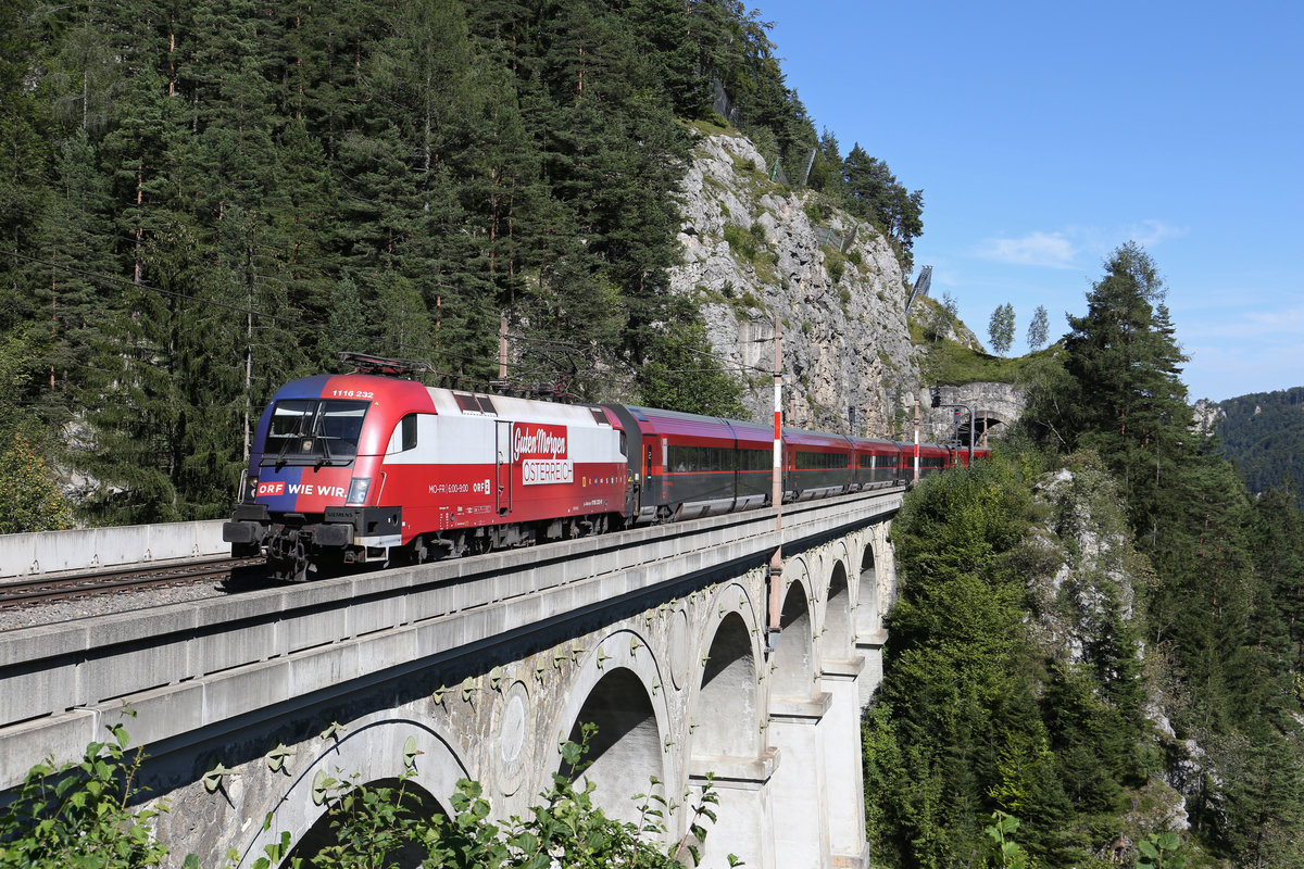 1116.232 mit RJ-539 am Krausel-Klause-Viadukt bei Breitenstein. 27.8.18