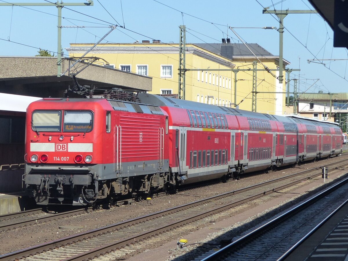 114 007 erreicht Fulda mit RE aus Frankfurt, 23.07.19