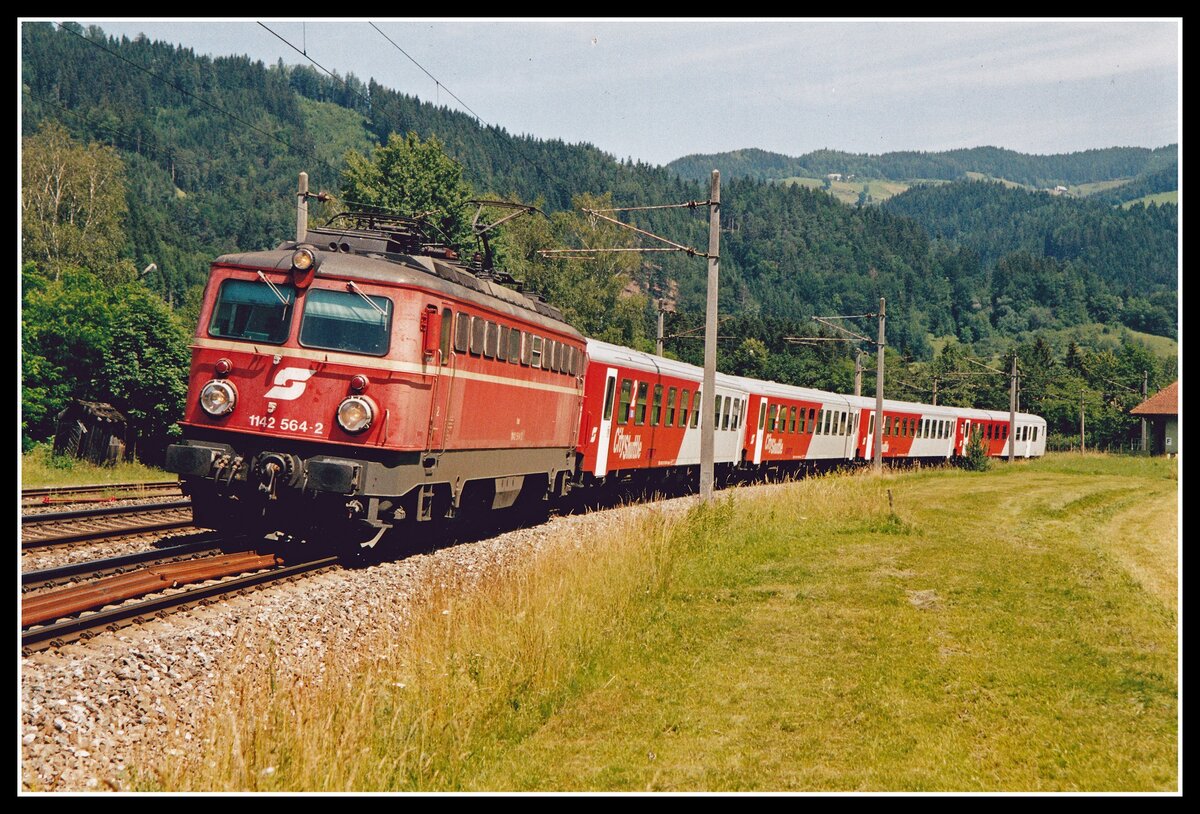 1142 564 mit R4019 zwischen Mixnitz - Bärenschützklamm und Frohnleiten am 1.07.2004.