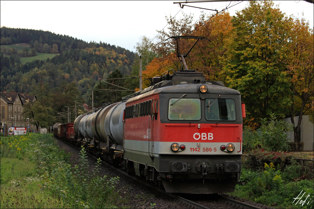 1142.586 mit Gterzug am 16.10.13 kurz nach Donawitz Ri. Leoben Hbf.