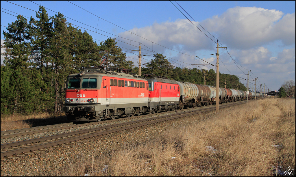1142.589 und 1144.083 am 06.01.2015 mit Kesselzug bei Wr.Neustadt Ri. Mürzzuschlag