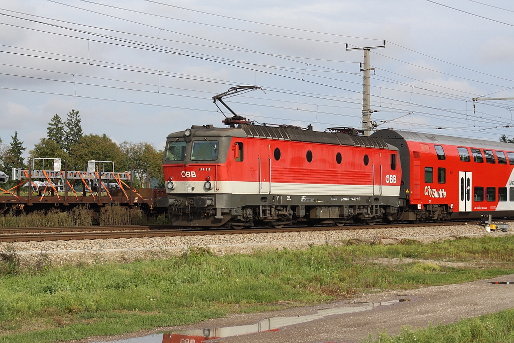 1144 219-3 am 30.August 2014 bei der Einfahrt in den Bf. Absdorf-Hippersdorf.