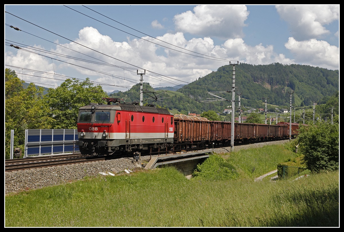 1144 219 mit Güterzug ei Bruck/Mur am 3.06.2019.