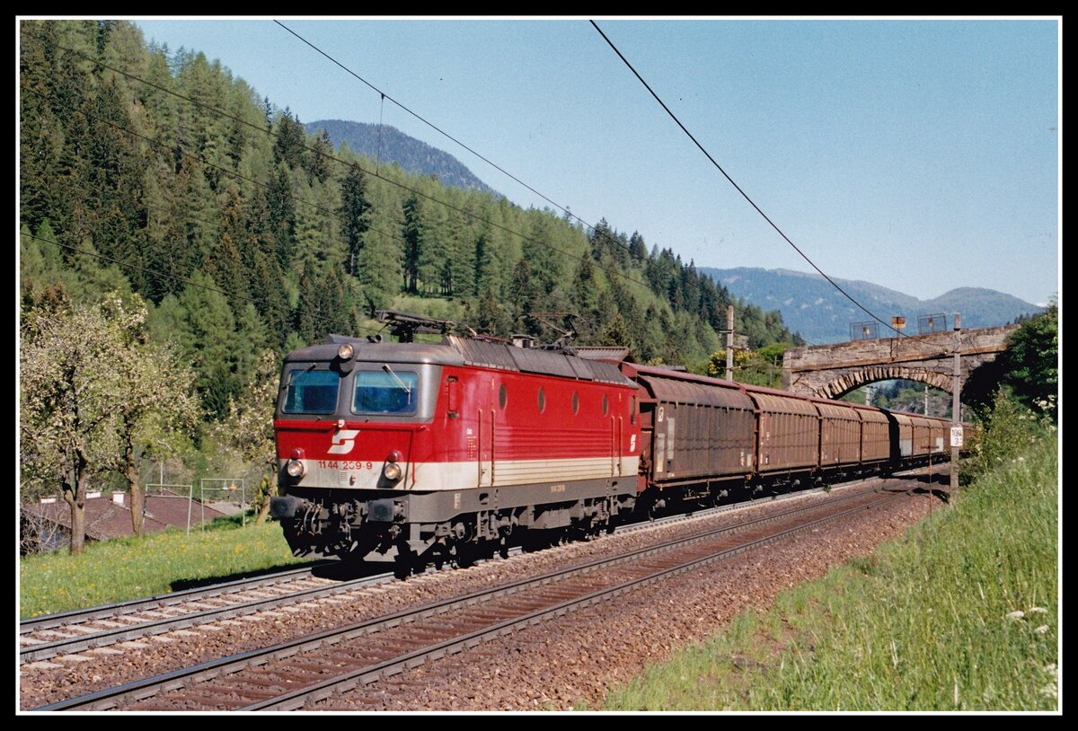 1144 239 mit Güterzug bei Steinach am Brenner am 20.05.2004.