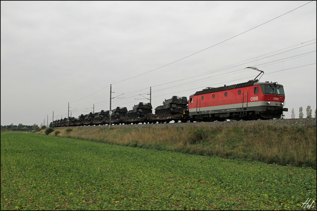 1144.214 mit Militrzug bestehend aus M109 (Panzerhaubitze) , Rechenstelle M-109, San SPZ und San Pandur.
Eggendorf 29.09.13