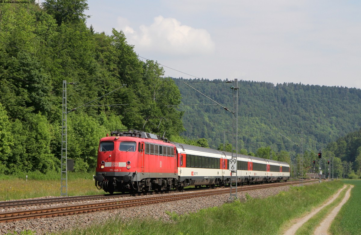 115 448-3 mit dem IC 183 (Horb-Zürich HB) bei Grünholz 24.5.15