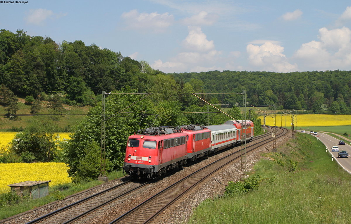 115 459-0 und 115 114-1 mit dem PbZ 2461 (Frankfurt(Main)Hbf-München Pasing Pbf) bei Urspring 12.5.18