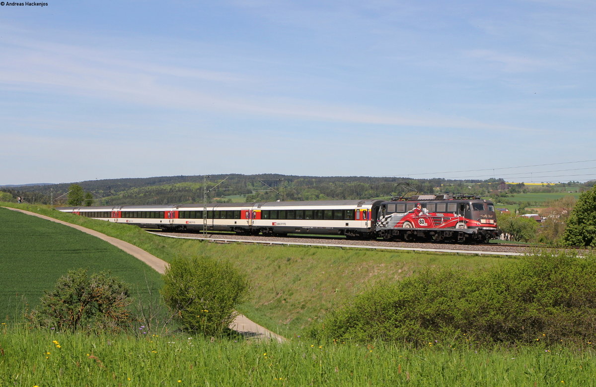 115 509-2  80 Jahre Autozug  mit dem IC 282 (Zürich HB-Stuttgart Hbf) bei Eutingen 16.5.17
