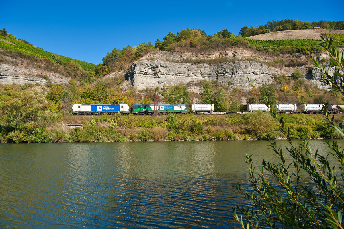 1193 980 WLC und 193 251 ELL/WLC mit einem KLV-Zug bei Karlstadt Richtung Gemünden (Main), 21.09.2019