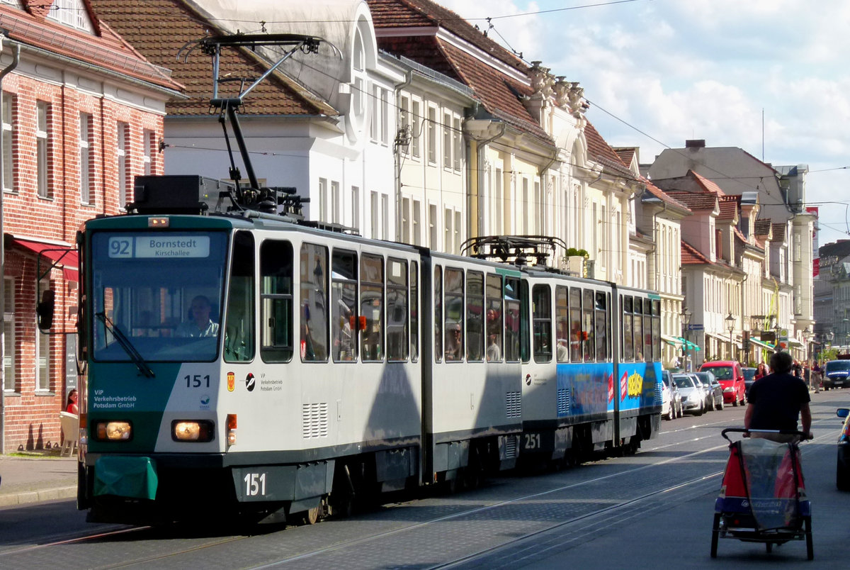 12. August 2014, Straßenbahn in Potsdam, Tatrazug 151 in der Friedrich-Ebert-Straße.