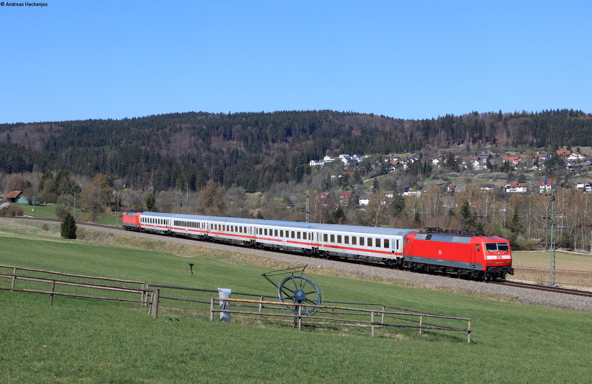 120 120-1 und 120 113-6 mit dem LPF 77759 (Donaueschingen-Stuttgart Hbf) bei Möhringen 14.4.20