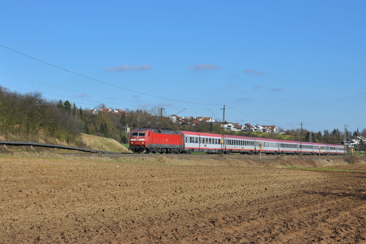 120 143 mit IC 118 auf dem Weg nach Münster HBF.Aufgenommen bei Ebersbach an der Fils am  23.2.2014