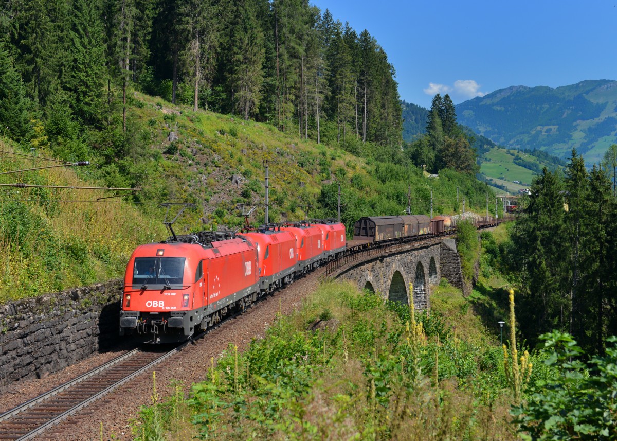 1216 002 + 1016 042 + 1016 046 + 1016 017 mit G 54533 am 03.08.2013 bei Bad Hofgastein. 