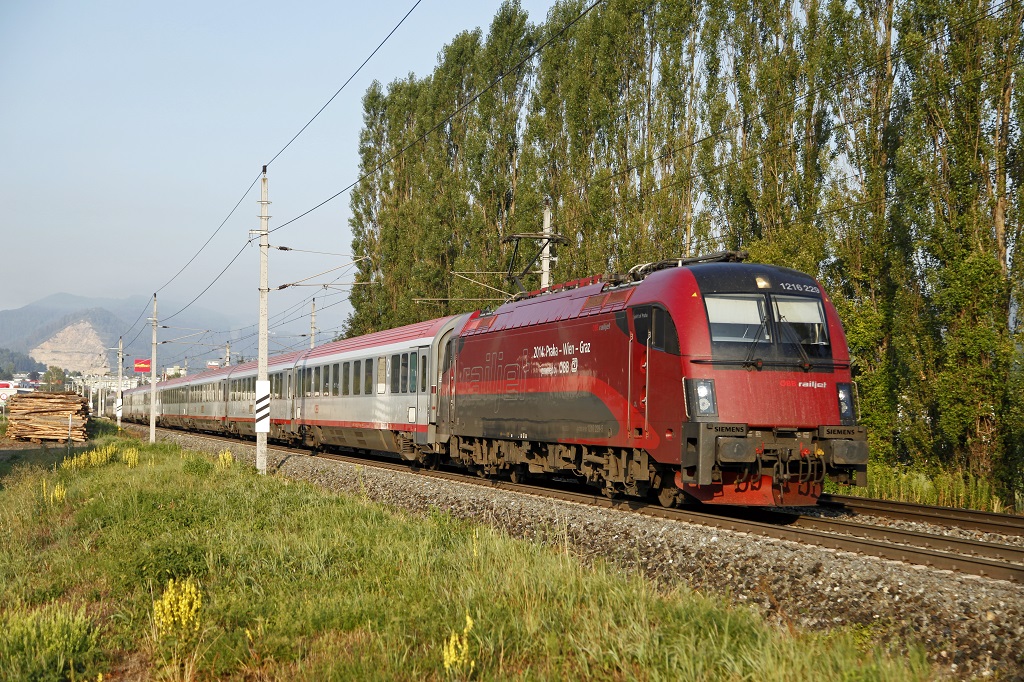 1216 229 mit EC172 (Villach - Hamburg) am 16.08.2013 bei Niklasdorf.