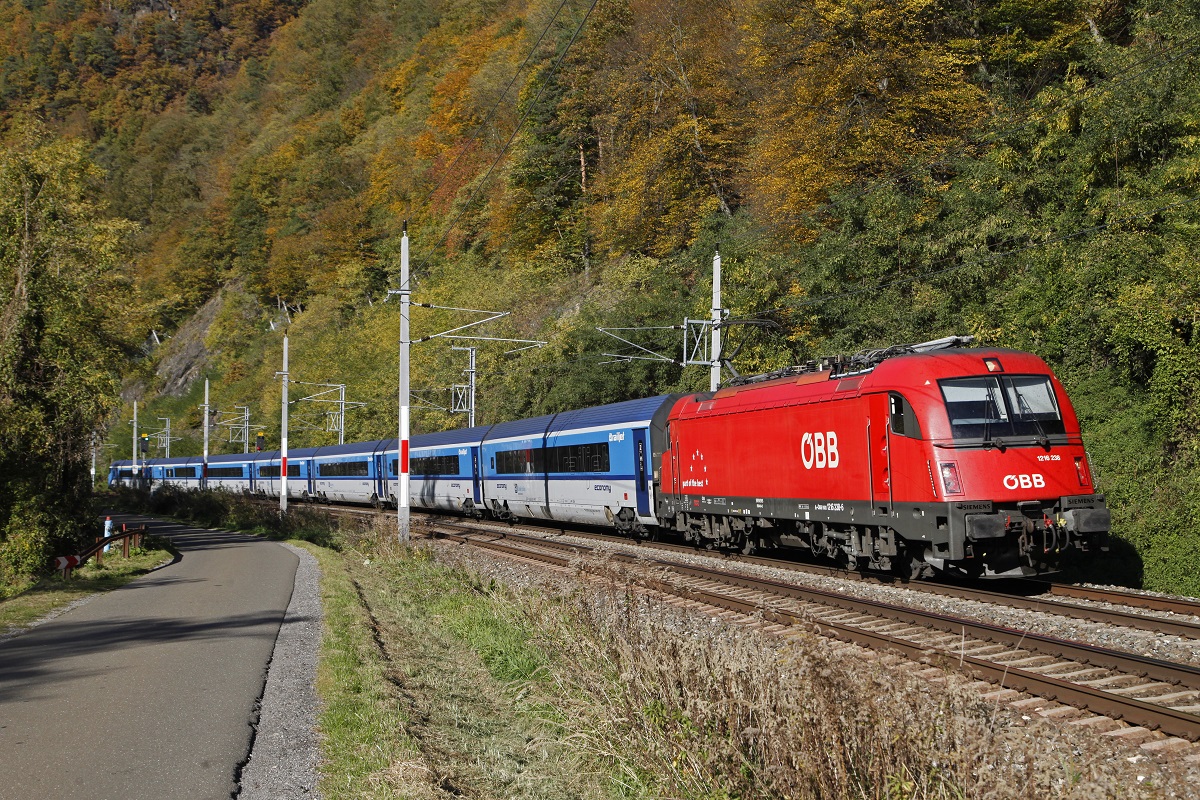 1216 238 als RJ73 zwischen Bruck an der Mur und Pernegg am 16.10.2017.