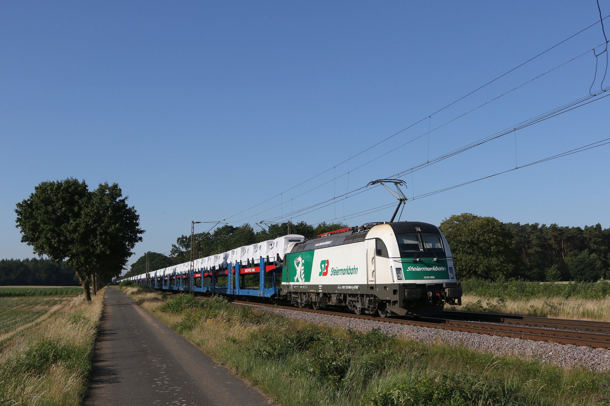1216 960 der  Steiermark Bahn  mit einem Autozug am 26. Juni 2020 bei Dörverden.