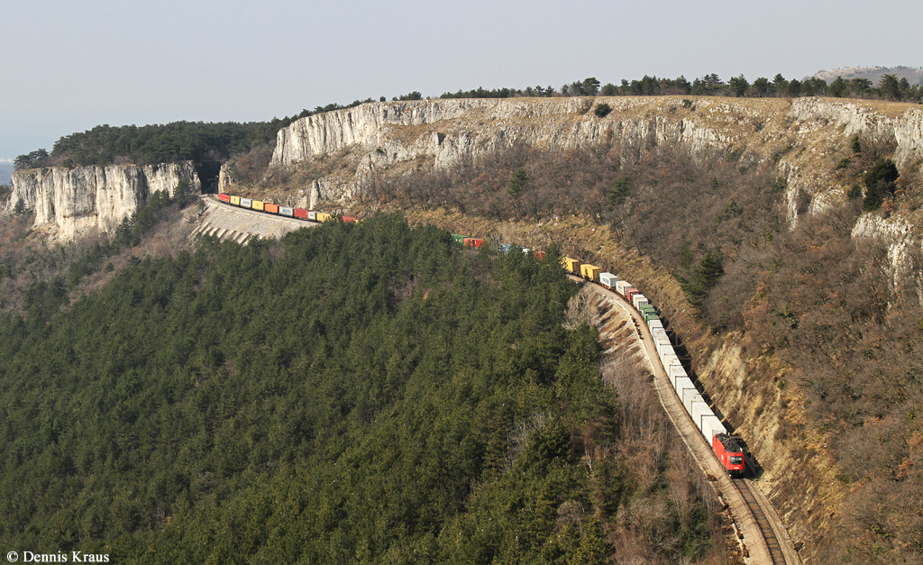 1216 mit Containerzug am 14.03.2015 bei Crnotice. 