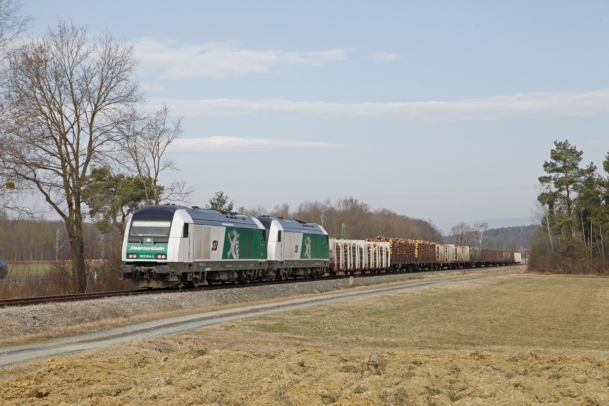 1223 004 + 2016 901 mit Güterzug bei Oberwart am 14.03.2017.