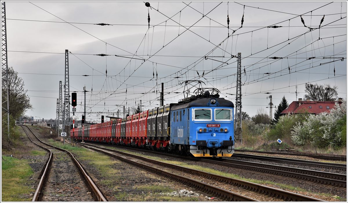 123 001-0 mit einem Containerzug System Innofreight in Velké-Žernoseky. (07.04.2017)