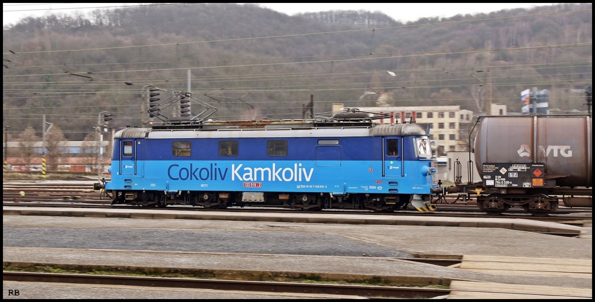 123 019 fährt mit ihren Güterzug durch den Bahnhof usti nad Labem zapad. Aufgenommen am 11.02.2015