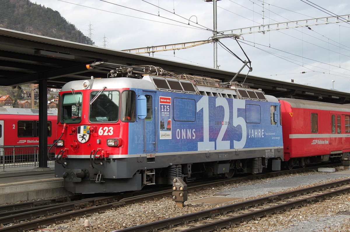 125 Jahre Rhätische Bahn.Die Jubiläumslok Ge4/4 II Nr.623 in Landquart.23.01.14