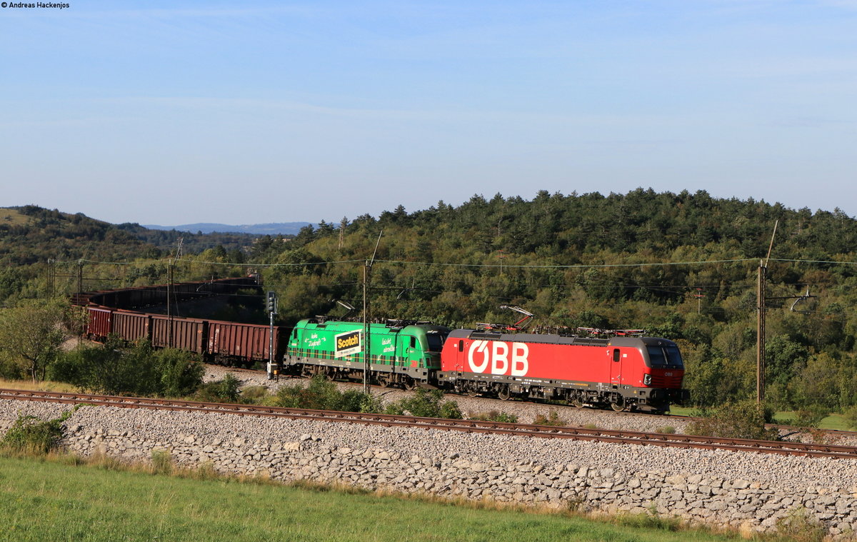 1293 061-8; 541 001  Scotch  und 541 007 (Zugschluss) mit dem 48400 (Koper tovorna-Voest Alpine Linz) bei Prešnica 11.9.20
