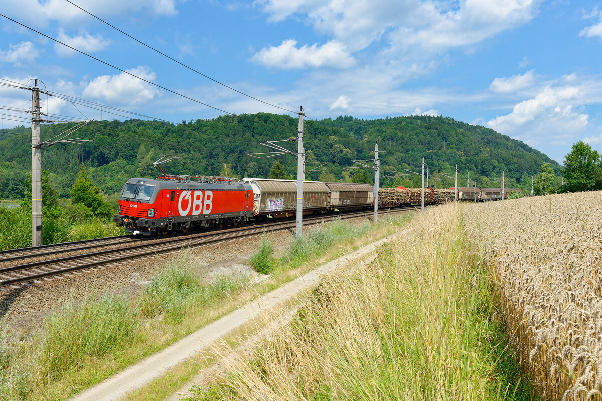 1293 073 ÖBB mit einem gemischten Güterzug bei Wernstein Richtung Linz, 22.07.2020