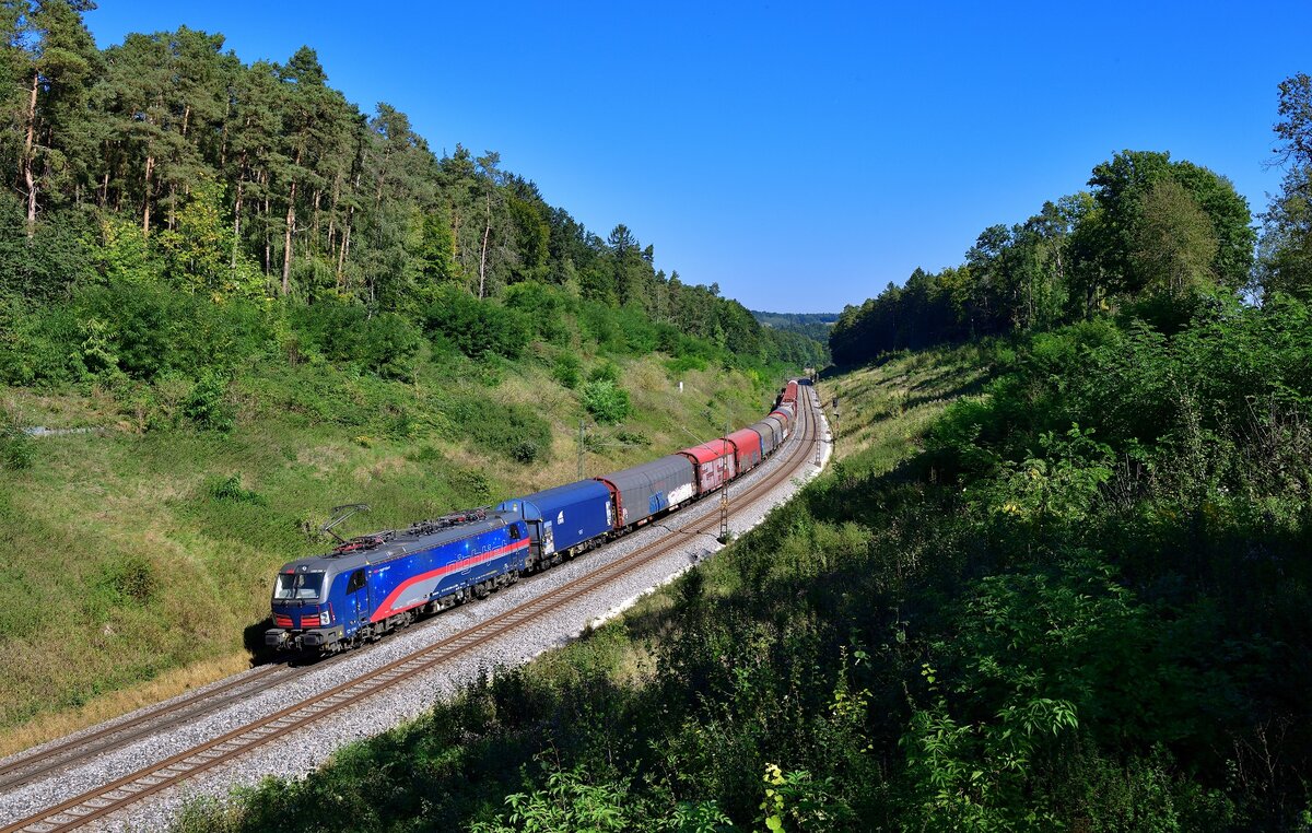 1293 200 mit einem Güterzug am 25.09.2021 bei Sinngrün.