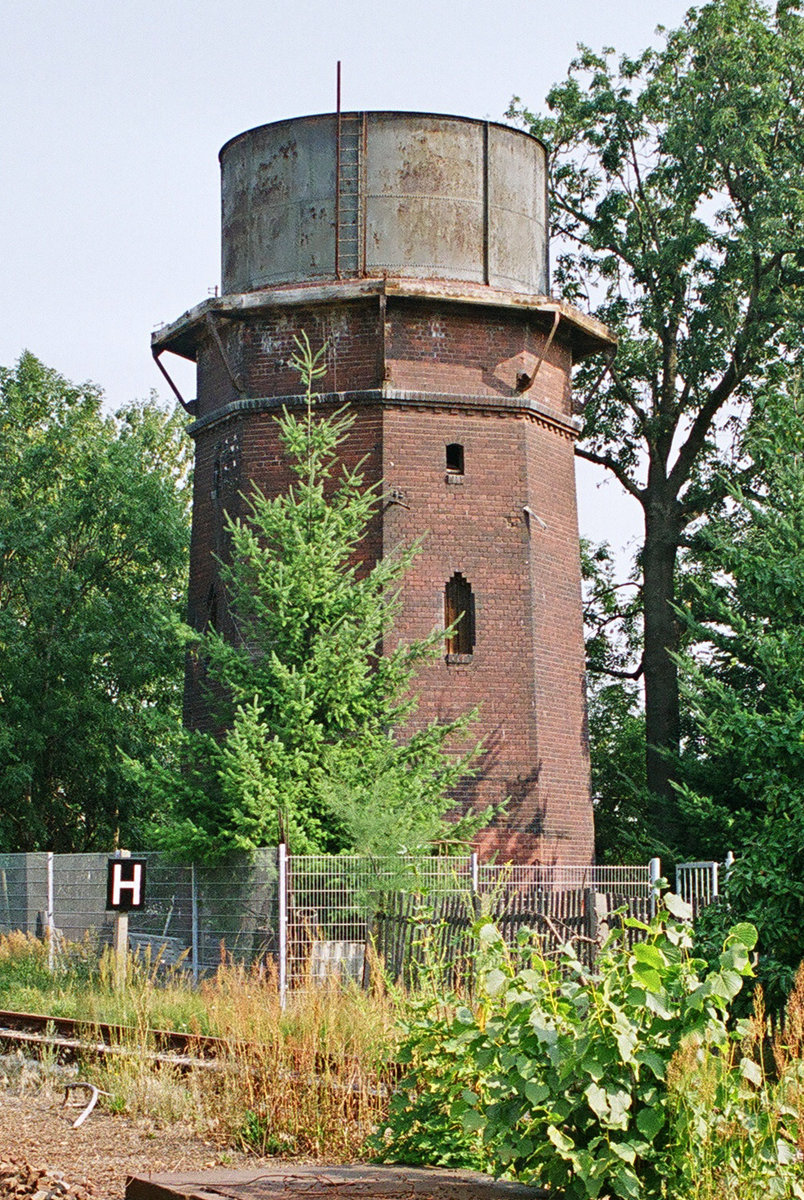 13. August 2003	Brandenburg, Bahnhof Bad Düben, der Wasserturm hat seine Verkleidung bereits verloren.