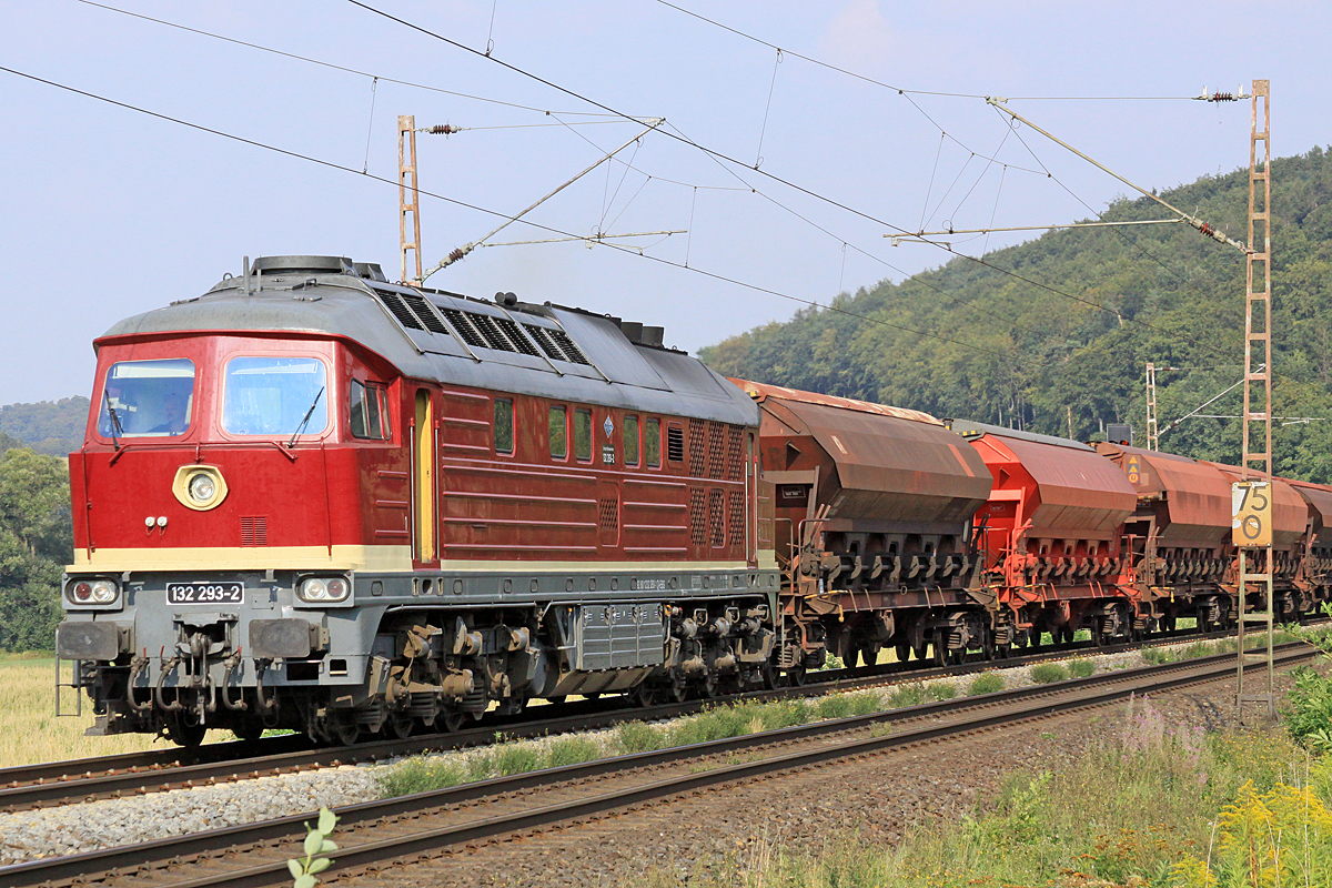 132 293-2 (NVR-Nummer 232 293-1 D-EBS) am  23.08.2018  16:42 nördlich von Salzderhelden am BÜ 75,1 in Richtung Göttingen