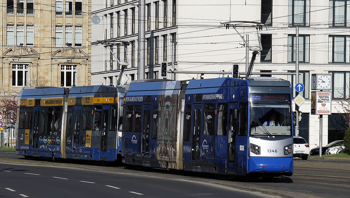 1346  Leoliner  der Leipziger Verkehrsbetriebe am 17.04.2022 nahe dem Hauptbahnhof.