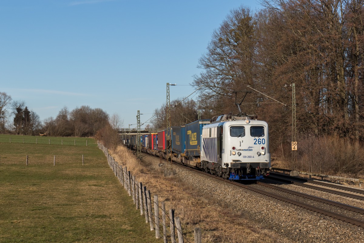 139 260 von Lokomotion mit dem 43115 am 12. Februar 2016 bei Großkarolinenfeld.