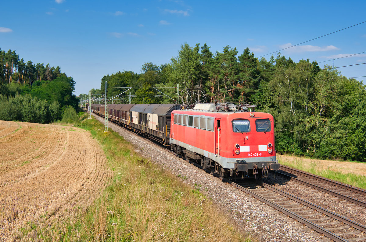 140 432 BayernBahn mit DGS 59971 (Langenfeld - Gunzenhausen) bei Ratzenwinden, 23.08.2019