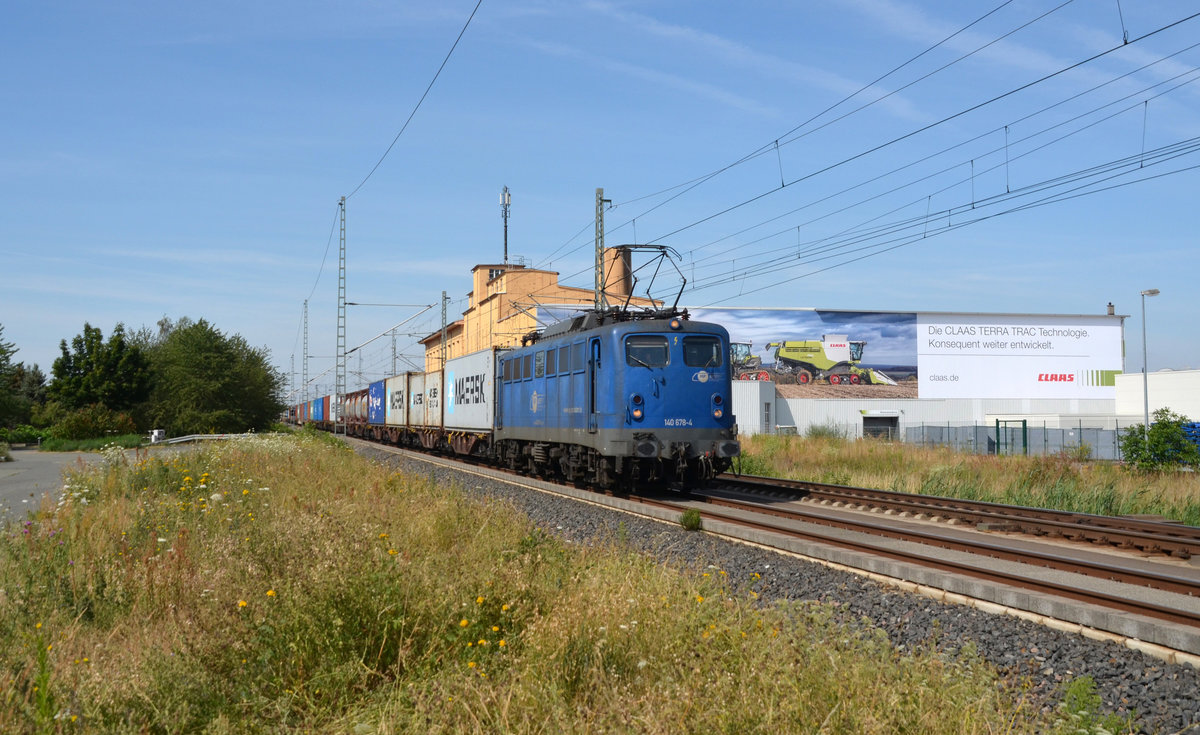 140 678 der EGP schleppte am 20.07.19 einen Containerzug durch Landsberg Richtung Bitterfeld.