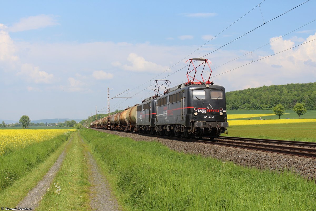 140 811 + 140 815 der EBS mit dem Leerlaugenzug bei Nörten-Hardenberg am 19.05.2019