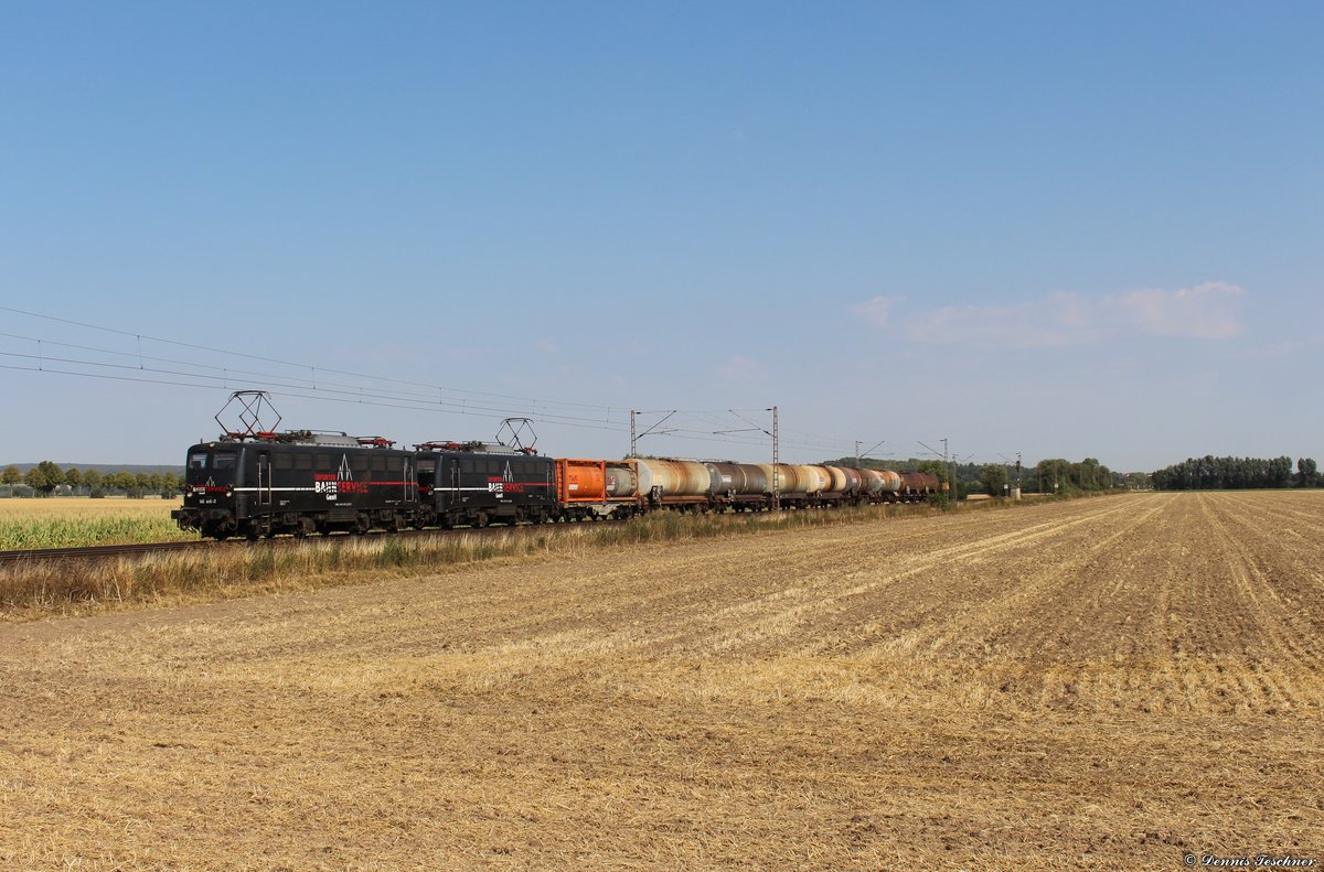 140 815 + 140 811 EBS mit ein paar Kesselwagen bei Niedernjesa am 07.08.2018
