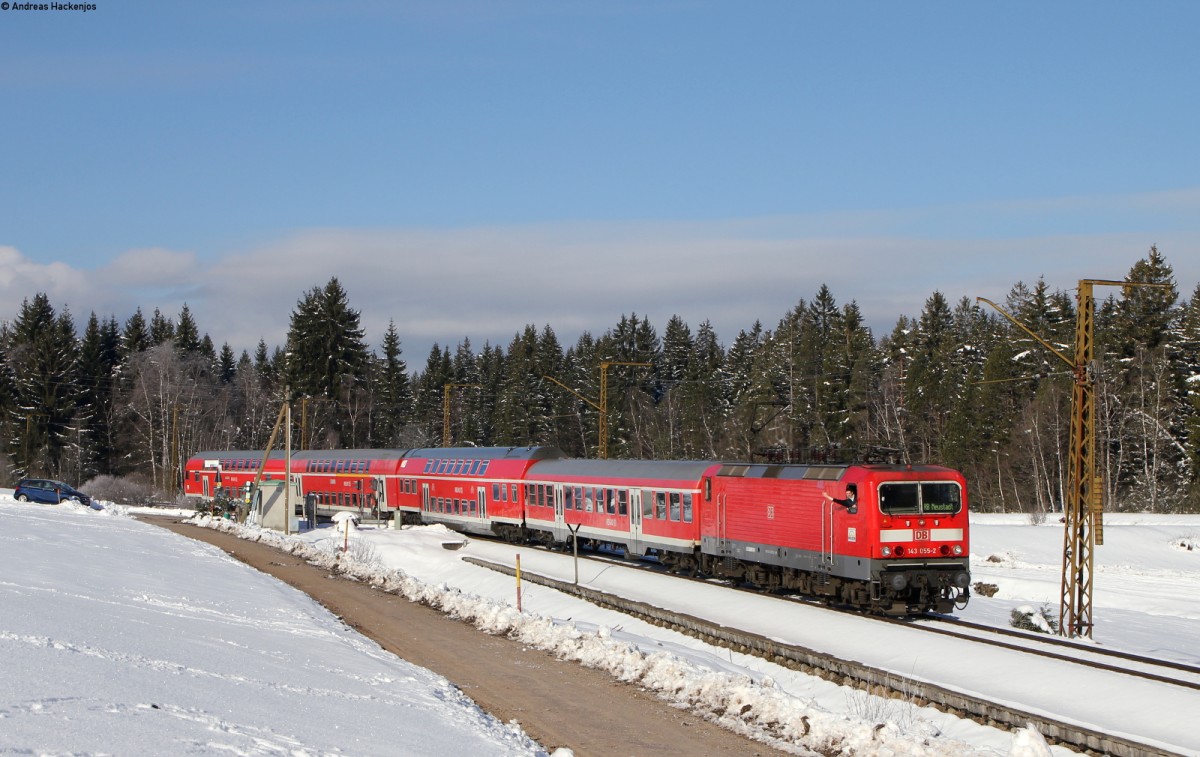 143 055-2 mit der RB 17209 (Freiburg(Brsg)Hbf-Neustadt(Schwarzw)) bei Hinterzarten 10.3.16