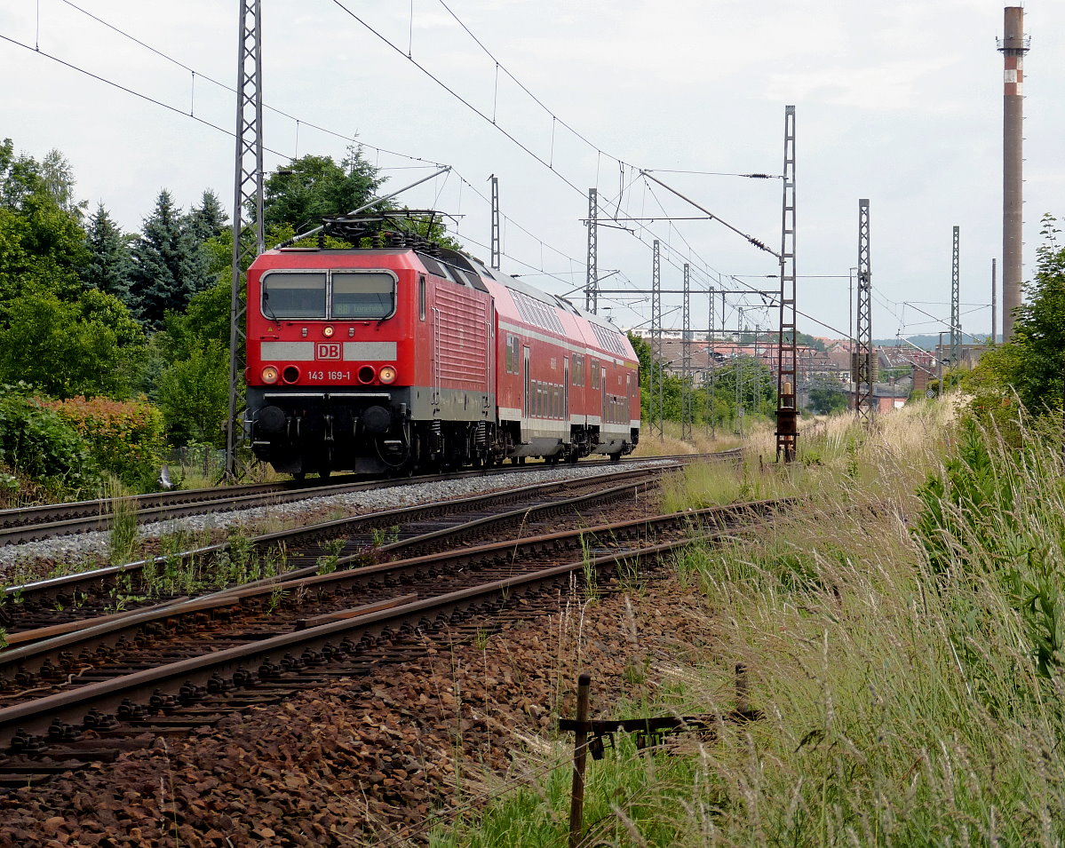 143 169-1 verlässt mit Regionalbahn den Bahnhof Nordhausen Richtung Westen (Leinefelde) 19.06.2014
