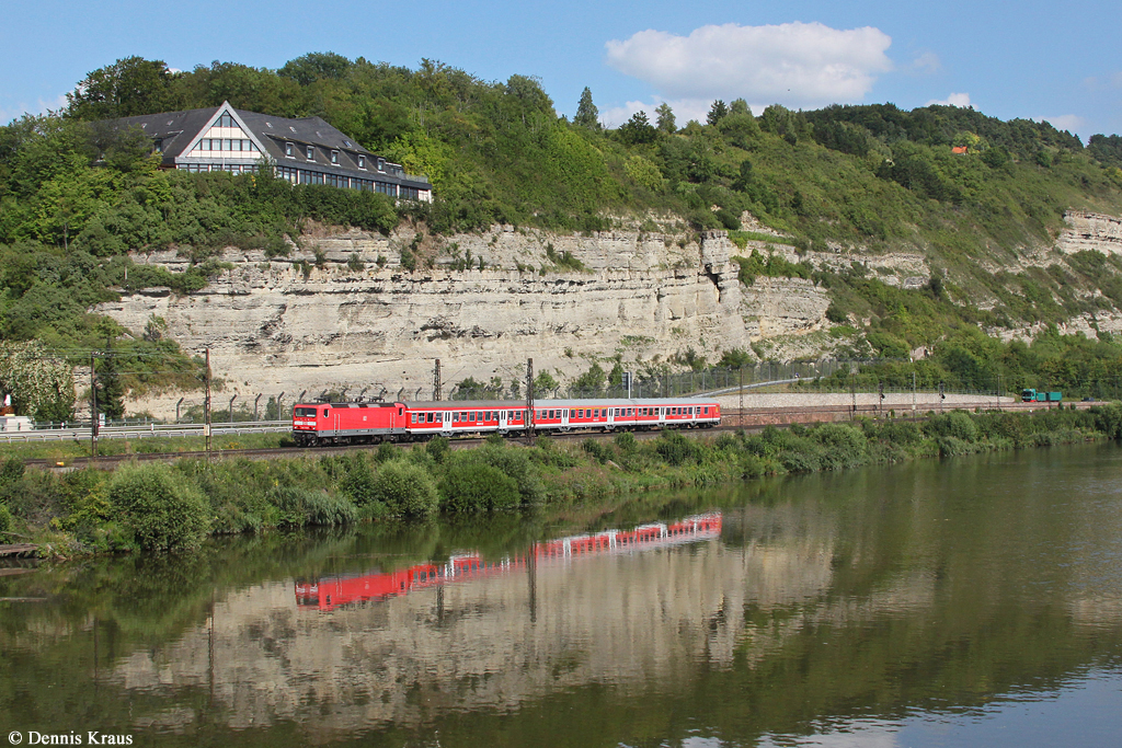 143 172 mit einer RB am 02.08.2011 bei Retzbach-Zellingen im Maintal.