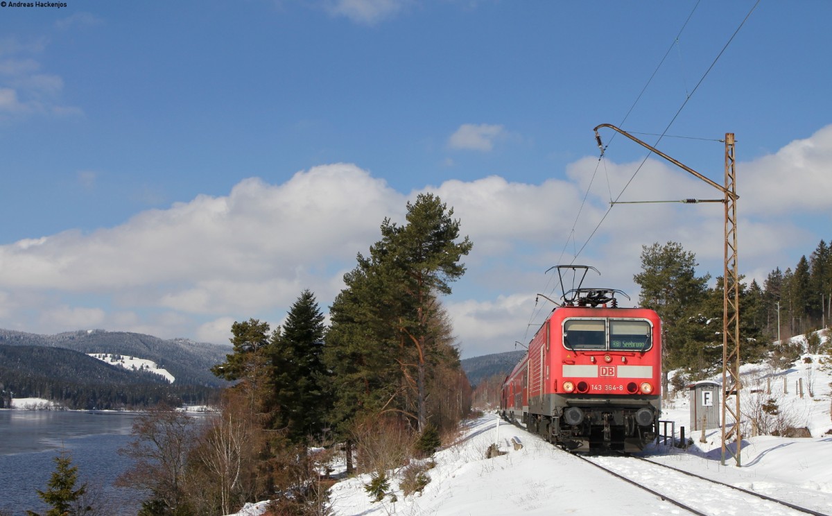 143 364-8 mit der RB 17269 (Freiburg(Brsg)Hbf-Seebrugg) bei Schluchsee 10.3.16