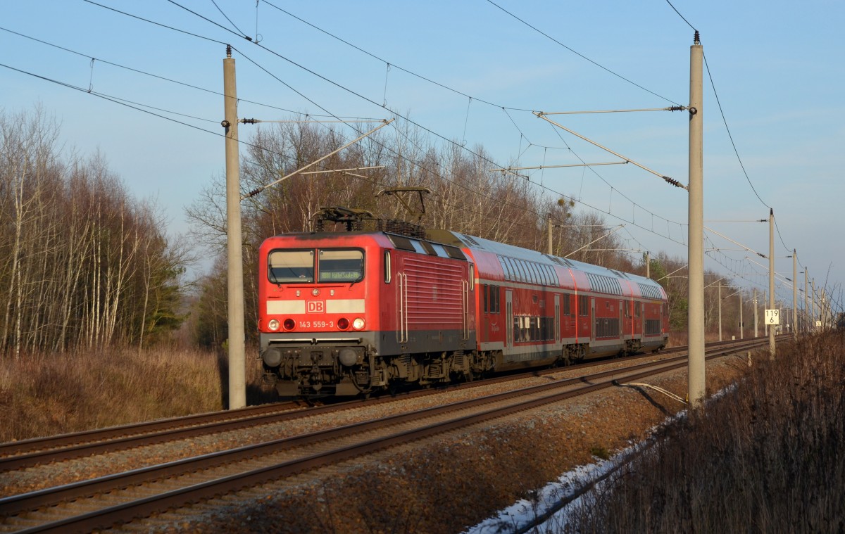 143 559 passiert am 01.01.15 mit einer RB nach Halle(S) Burgkemnitz.