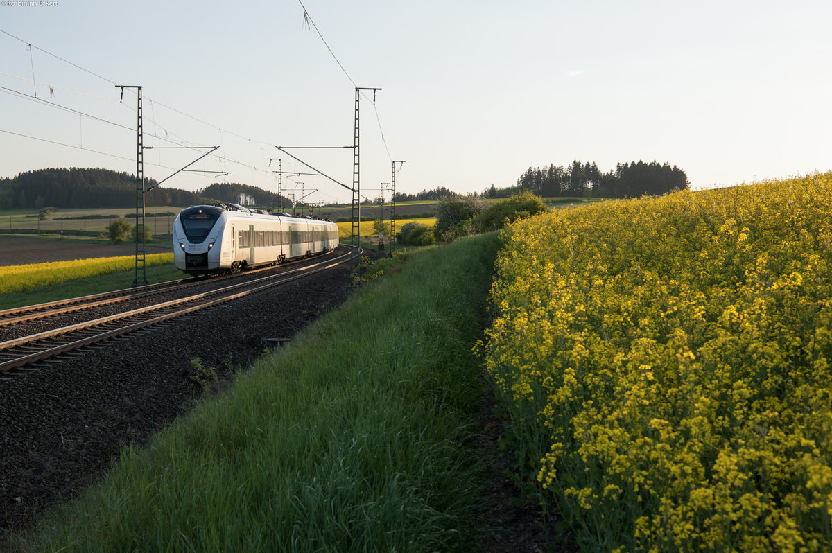 1440 206 der MRB als RE 26933 von Hof Hbf nach Dresden Hbf bei Feilitzsch, 08.05.2018