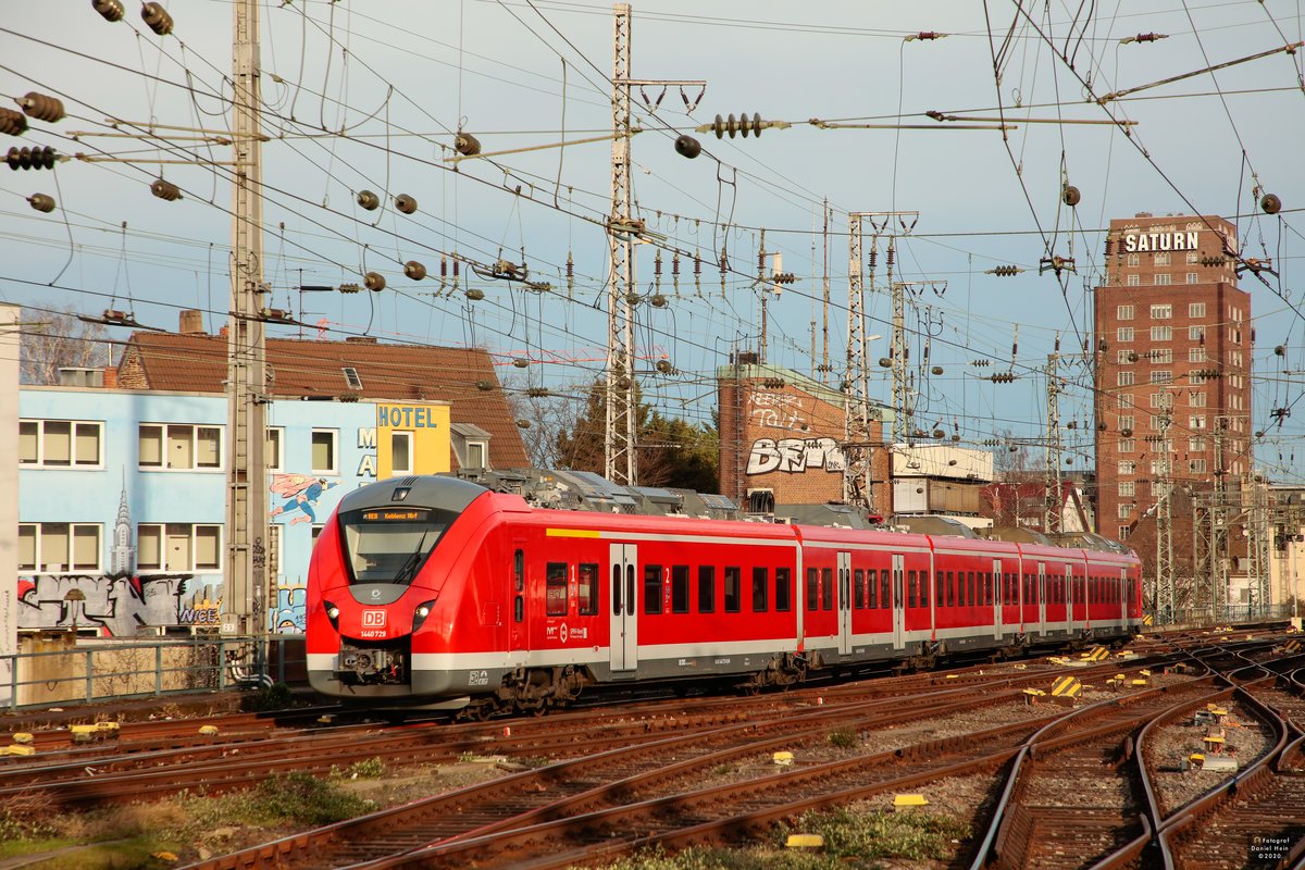 1440 729 DB als RE8 nach Koblenz bei der Einfahrt in Köln Hbf, am 22.02.2020.