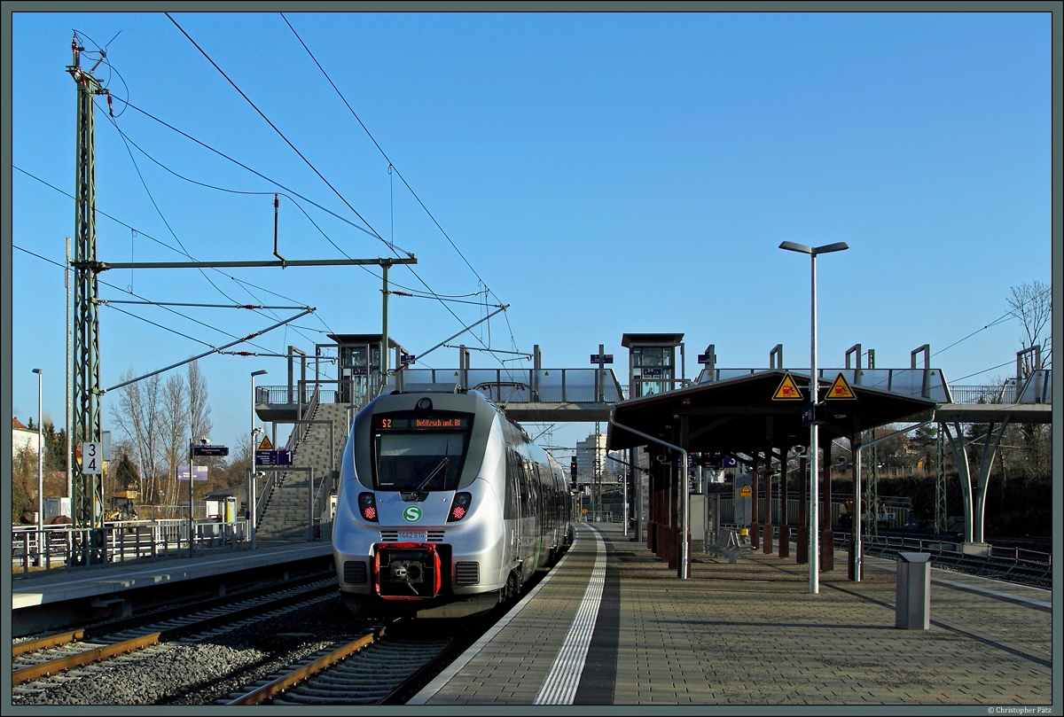 1442 114 wartet am 22.02.2014 im Bahnhof Leipzig-Connewitz auf die Rückfahrt Richtung Delitzsch unt Bf.