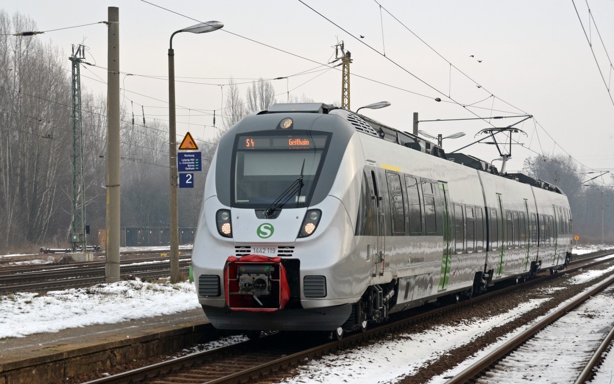 1442 119 verlässt am 31.01.14 Leipzig-Thekla um als S4 nach Geithain durch den Leipziger Citytunnel zu fahren.