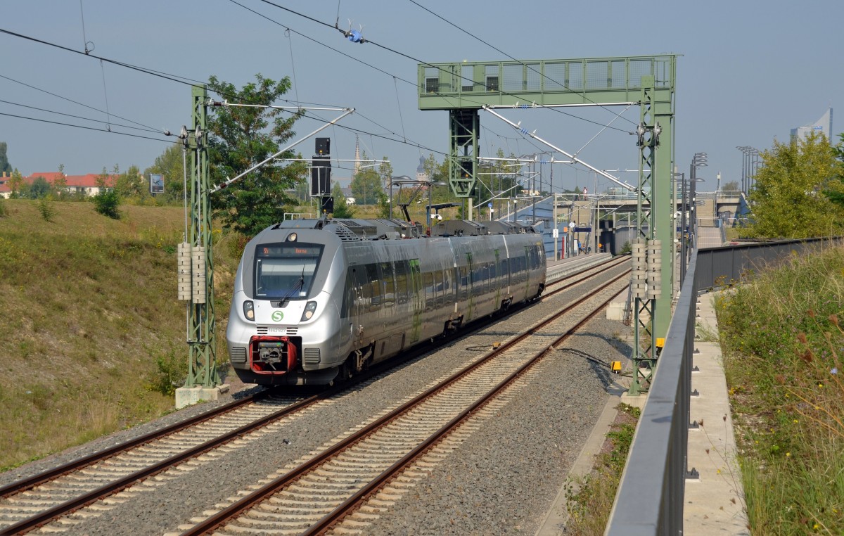 1442 127 verlässt am 06.09.14 den Hp Leipzig MDR nach Borna.