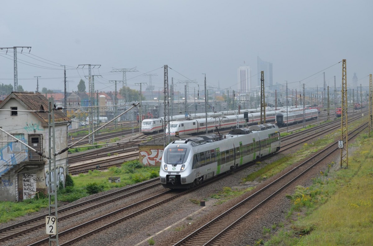 1442 604 als S2 nach Bitterfeld durchfährt gerade die Abstellung des Hbf Leipzig in Richtung Leipzig Messe 08.10.2015