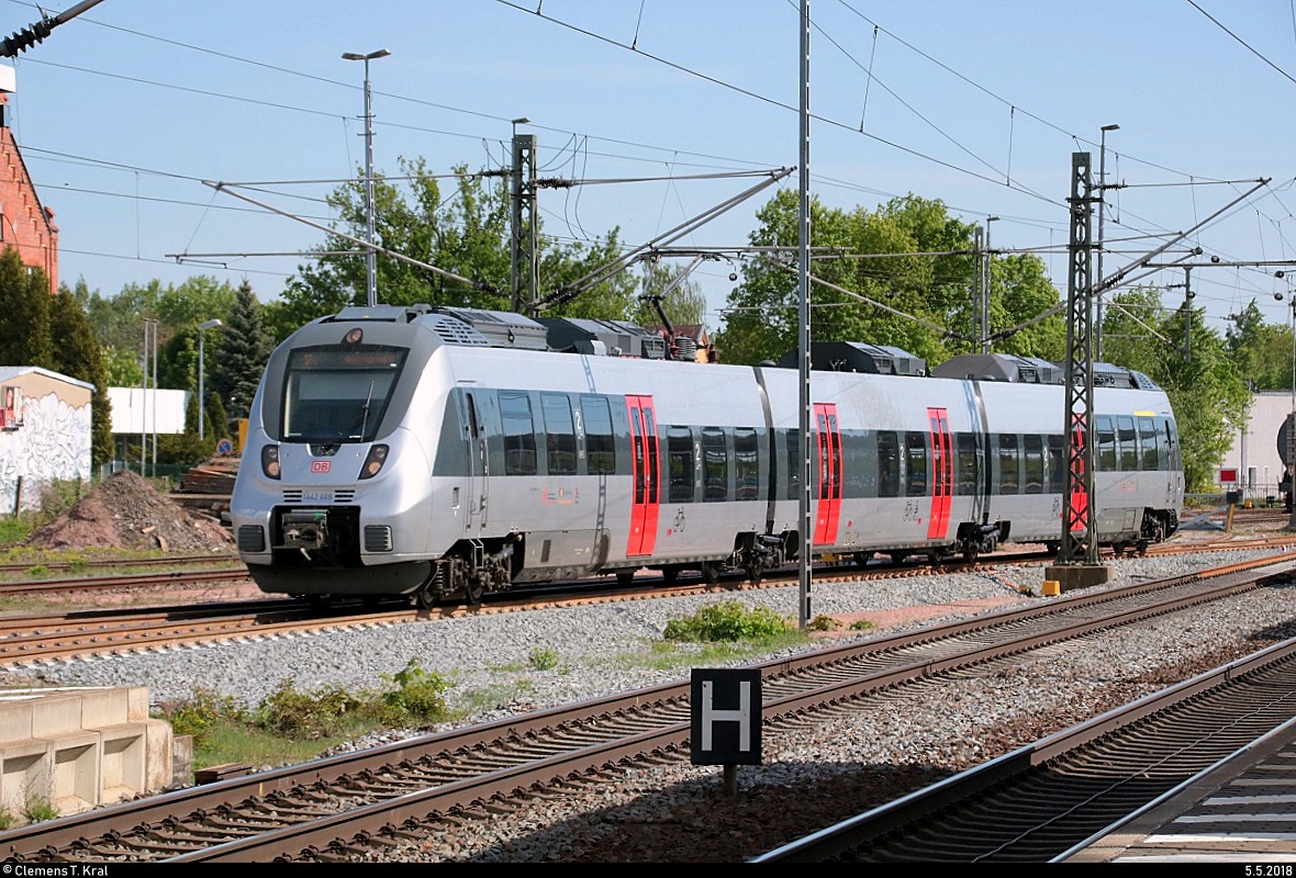 1442 668 (Bombardier Talent 2) der S-Bahn Mitteldeutschland (MDSB II | DB Regio Südost) als S 37250 (S2) von Leipzig-Stötteritz erreicht ihren Endbahnhof Delitzsch unt Bf auf der Bahnstrecke Trebnitz–Leipzig (KBS 251). [5.5.2018 | 15:42 Uhr]