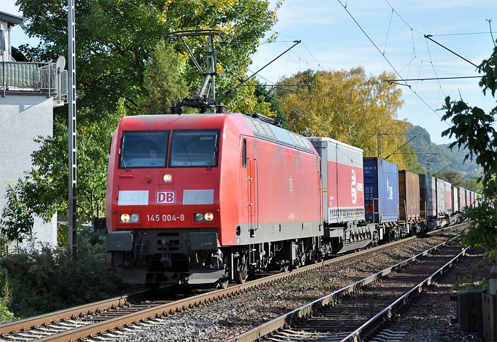145 004-8 Containerzug durch Bonn-Beuel - 19.10.2013