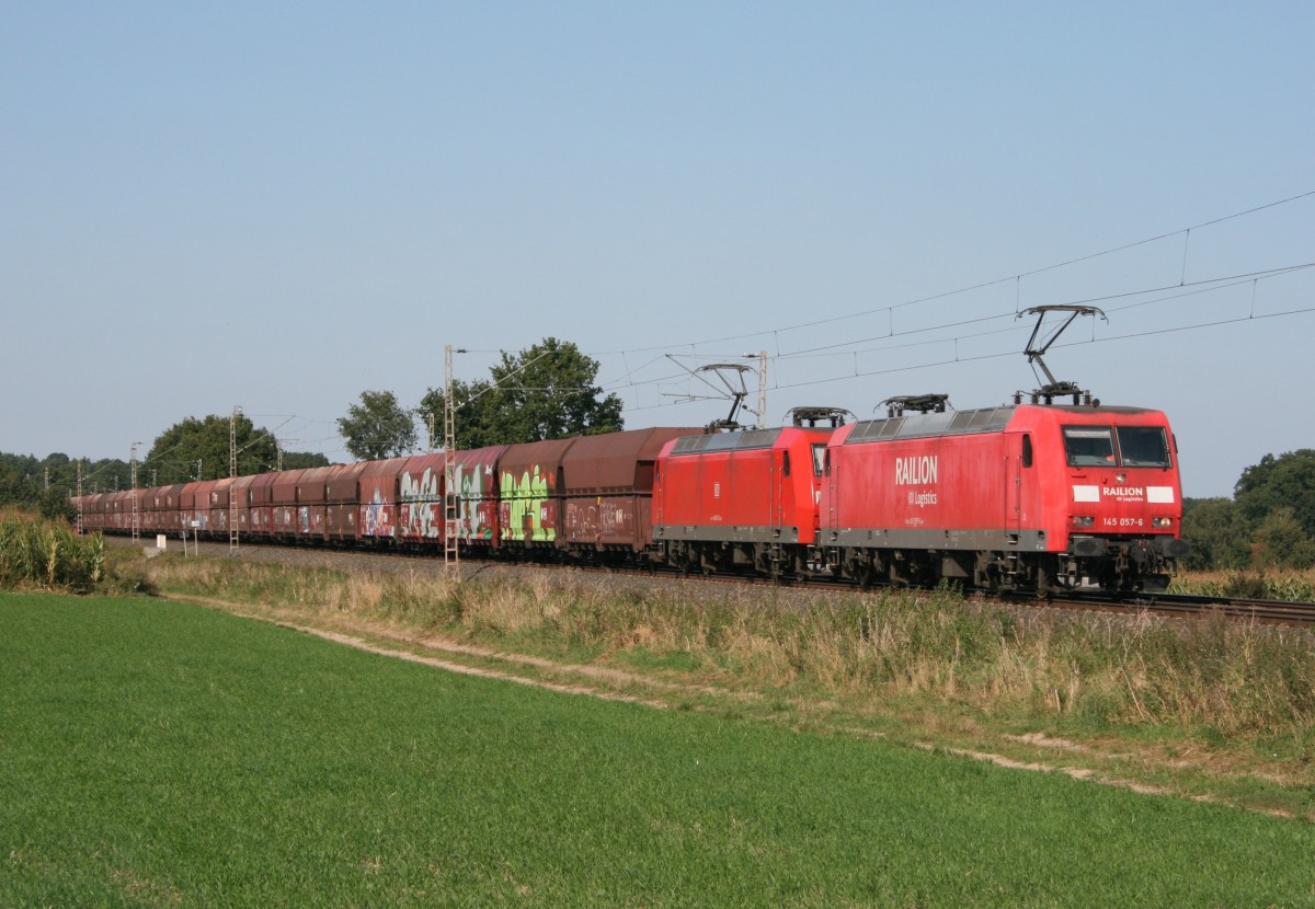 145 057 mit GM 60121 (Hamburg-Waltershof–Fallersleben) am 04.09.2014 zwischen Bad Bevensen und Uelzen